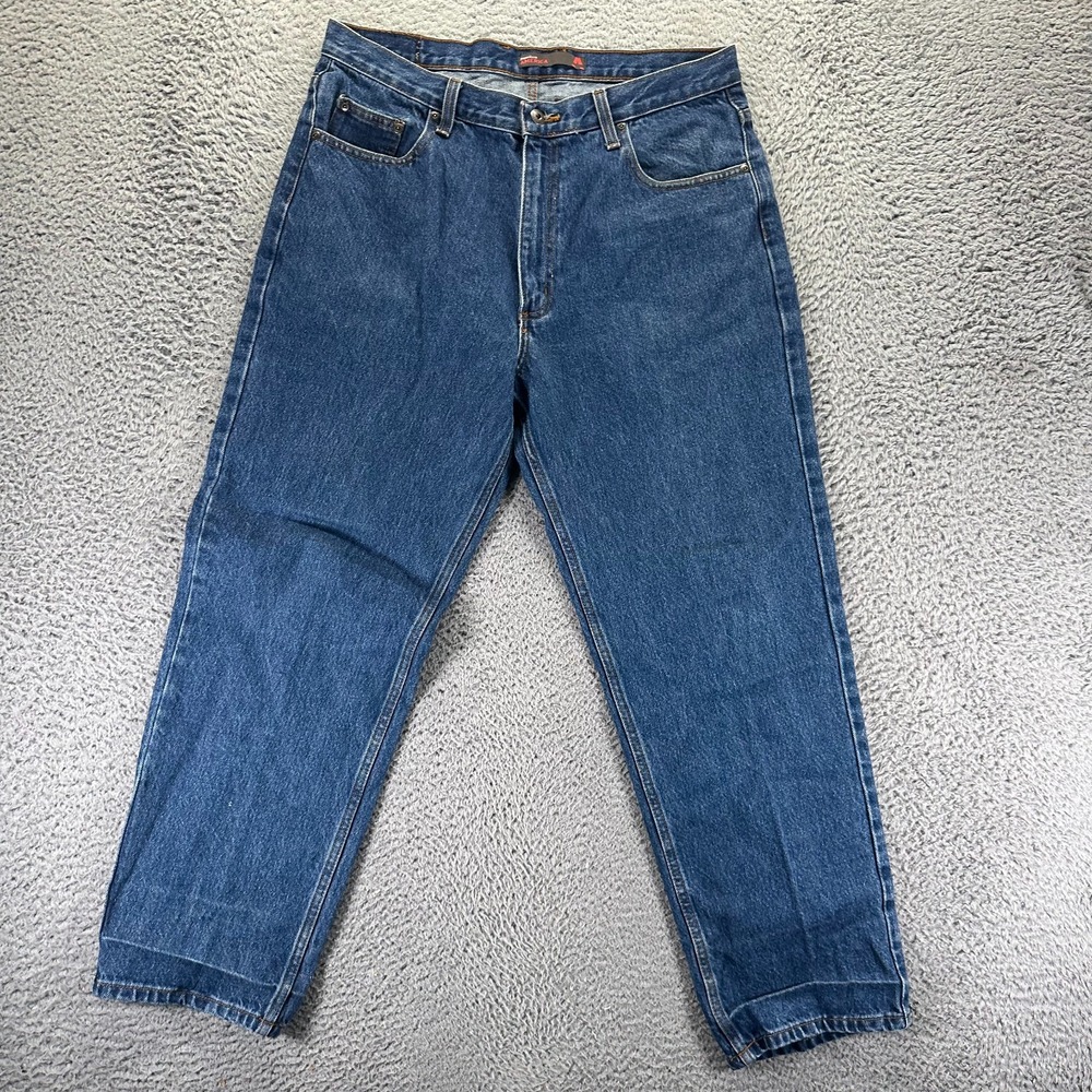 Perry Ellis Jeans Men 36x30 Blue Cotton Denim Straight Leg Baggy Workwear Travel